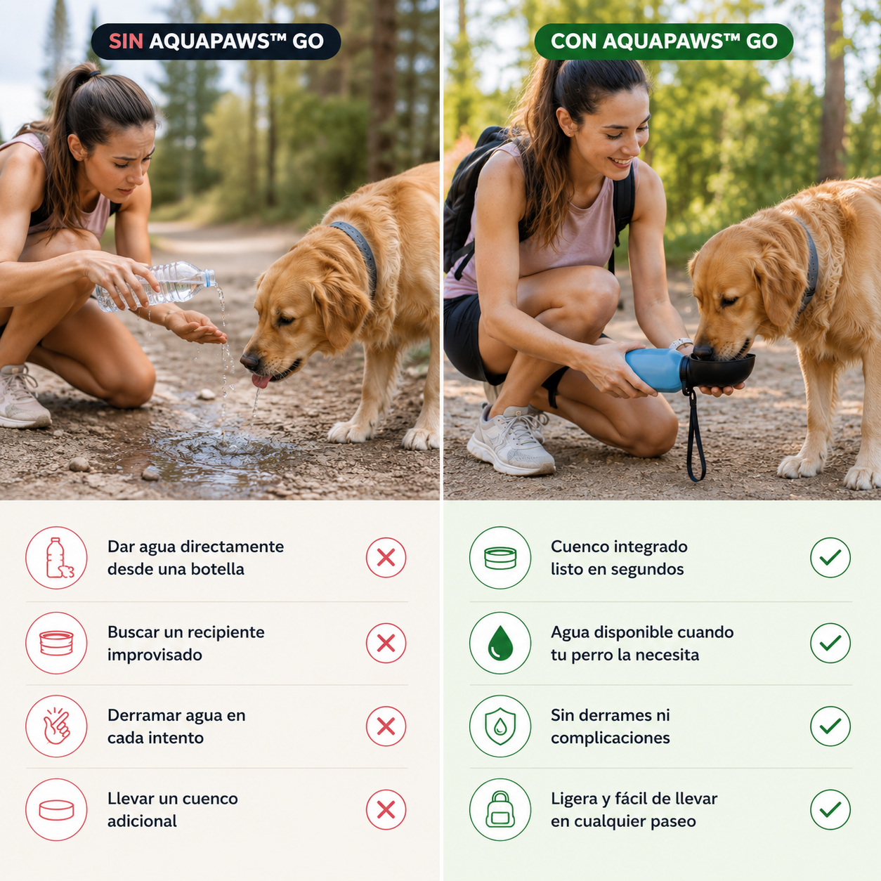 AquaPaws™ Go | Botella plegable perros