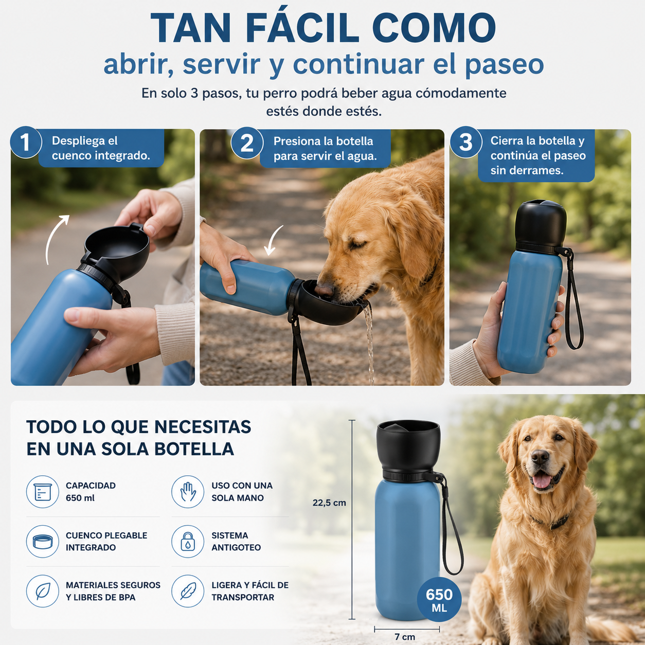 AquaPaws™ Go | Botella plegable perros